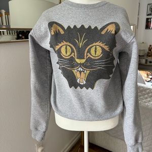 Vintage Halloween Cat Crewneck Sweater Size Small